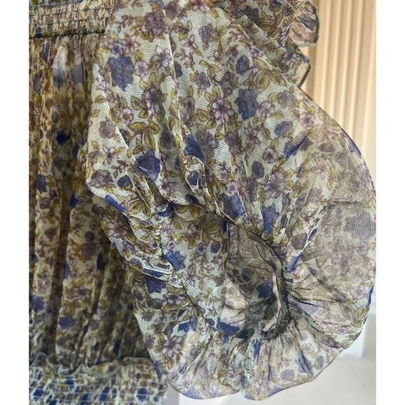 Free People Beatrice Floral-print Smocked Top In Mint Combo Size Small - Picture 9 of 12